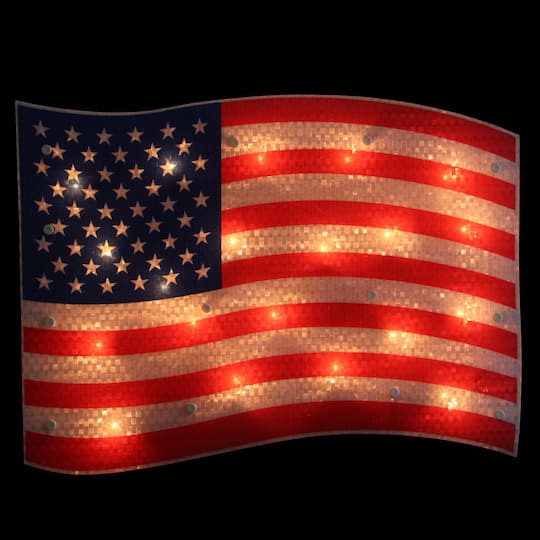 17" Holographic Lighted American Flag Window Silhouette Decoration